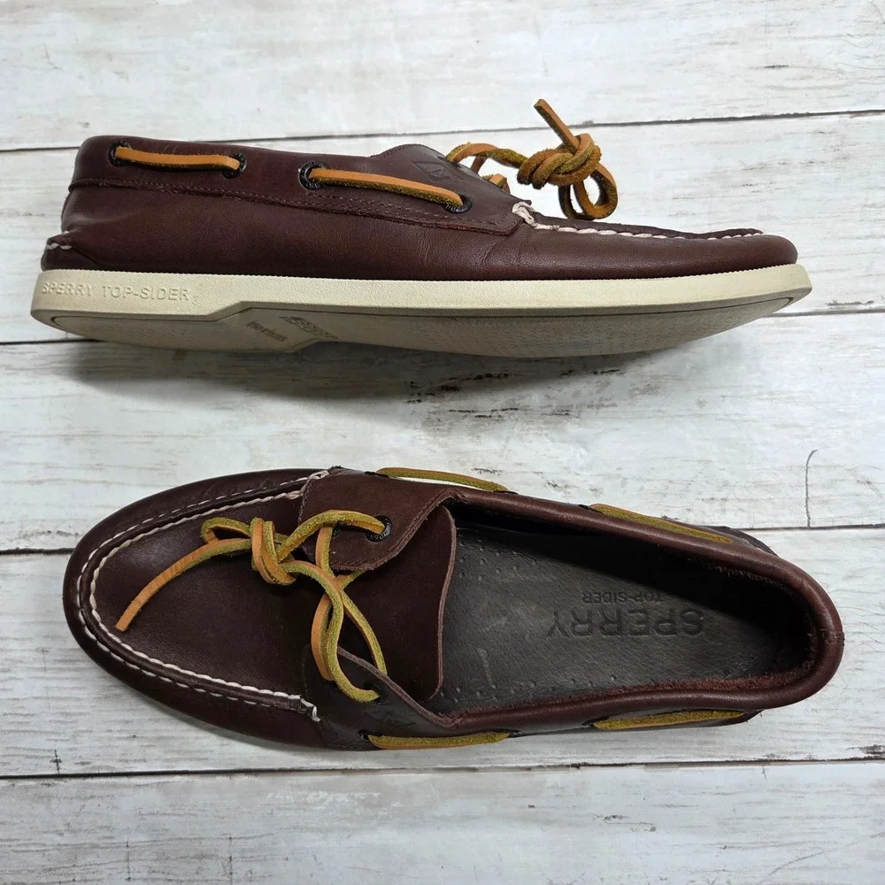 Sperry Top-Sider Boat Shoe Loafer Men 9M Brown Leather 0195115 Nautical Classic